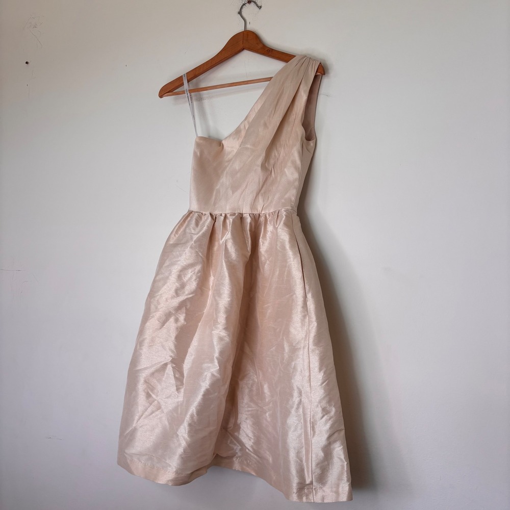 Alfred Sung cocktail one shoulder bridesmaid dress champagne pink  Dupioni silk